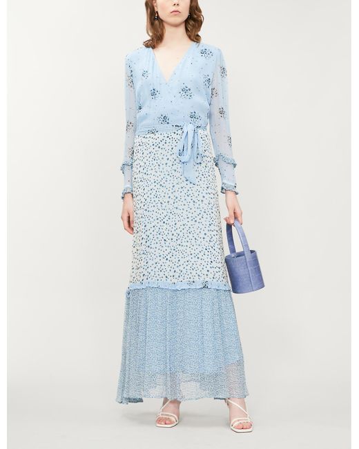 Ghost Blue Avery Floral-print Georgette Dress