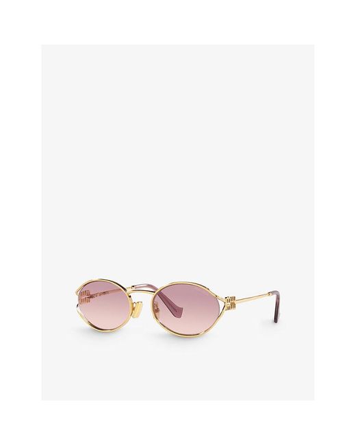 Miu Miu Pink Mu 52ys Round-frame Tinted-lens Metal Sunglasses