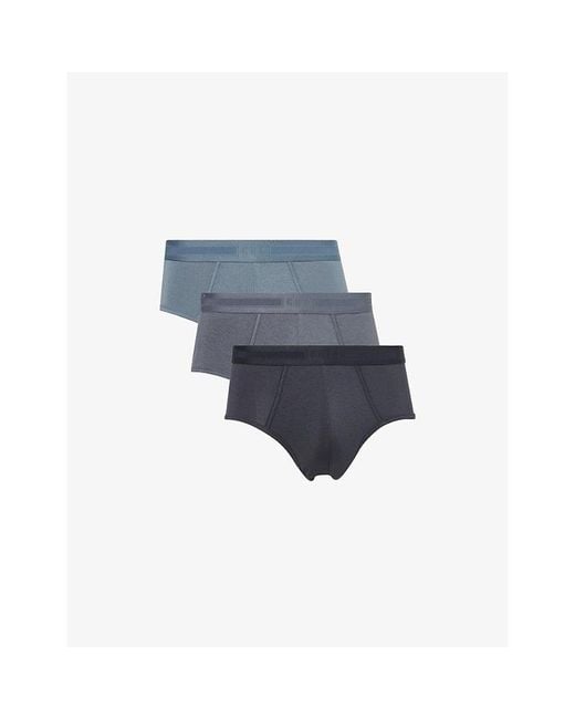 CHE Blue Branded Mid-Rise Pack Of Three Stretch-Woven Briefs for men
