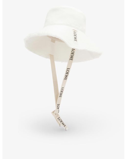 white frayed bucket hat