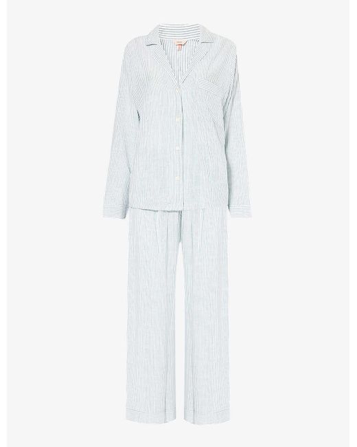 Eberjey White Nautico Striped Cotton-blend Pyjama Set
