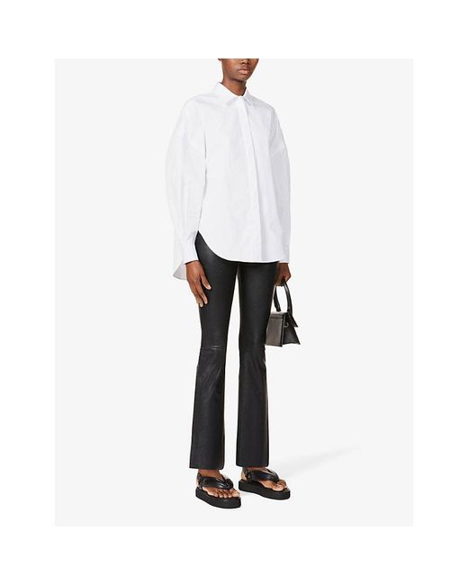 Commando Black Cropped Flared High-Rise Faux-Leather Trousers