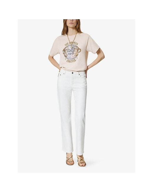 The Kooples White Wide-Leg Mid-Rise Coated Cotton Jeans