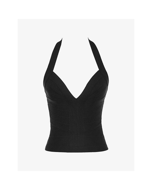 House Of Cb Black The Contour Halter-Neck Stretch-Woven Top
