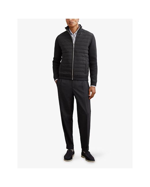 Reiss Black Townsend Funnel-Neck Ribbed-Neck Jacket for men