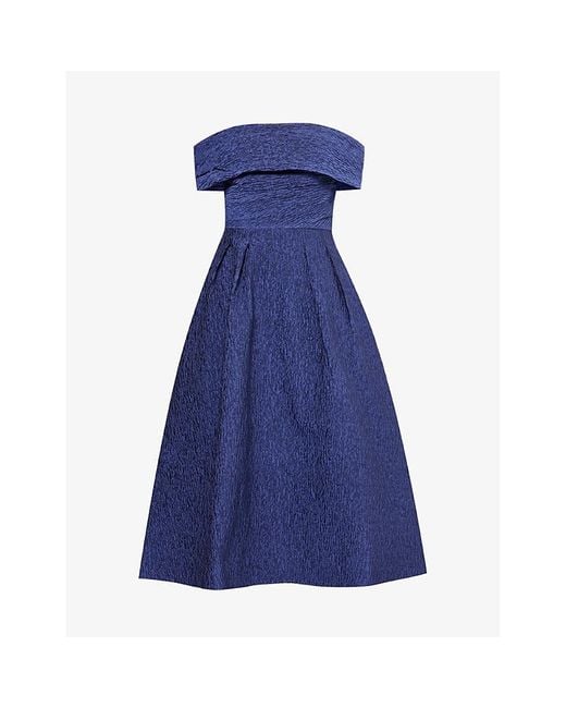 Rebecca Vallance Blue Helene Off-shoulder Woven Midi Dress