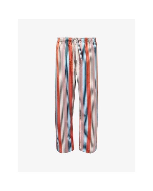 Derek Rose Red Wellington Stripe Cotton Satin Lounge Trousers for men