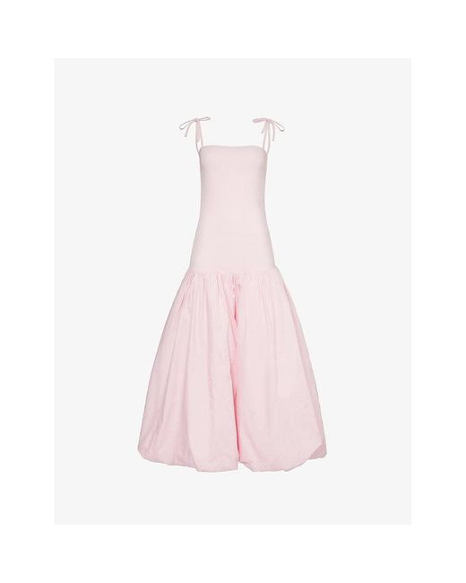 Amy Lynn Pink Pufball Ruched Stretch-cotton Midi Dress