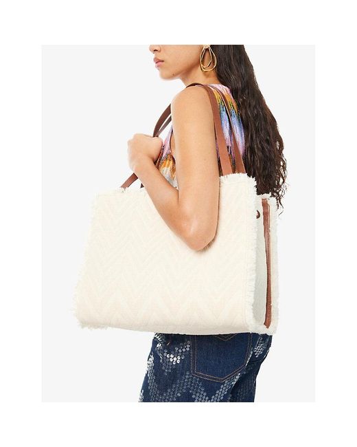 Missoni White Chevron-pattern Cotton Tote Bag
