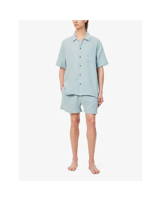 Calvin Klein Blue Aro Branded-tab Relaxed-fit Cotton Pyjamas for men