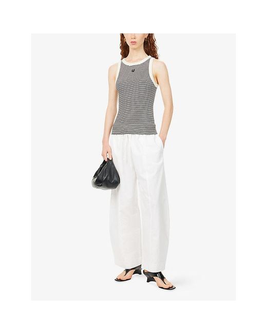 ME+EM Gray Swan Striped Cotton-Jersey Vest Top