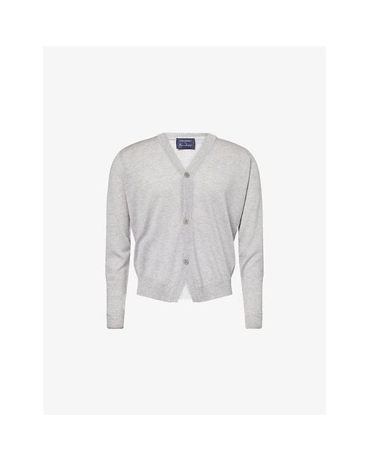 John Smedley Gray X Bill Nighy V-Neck Merino Wool Cardigan for men
