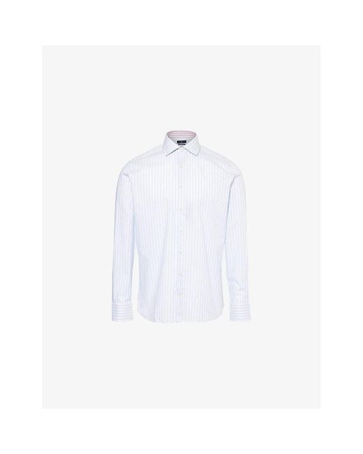 Hackett White Stripe-Print Long-Sleeve Cotton Shirt for men