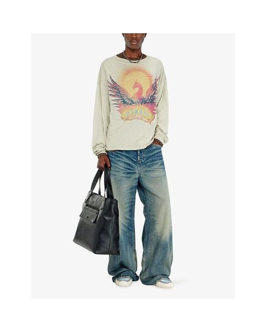 DIESEL White Pheonix-Graphic Long-Sleeve Cotton T-Shirt for men