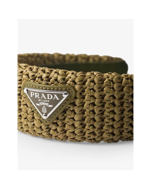 Prada Metallic Crochet Brand-plaque Woven Headband
