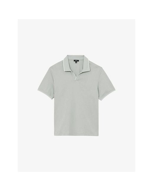 Reiss Gray Nico Air-Water Tipped Cotton Polo Shirt for men