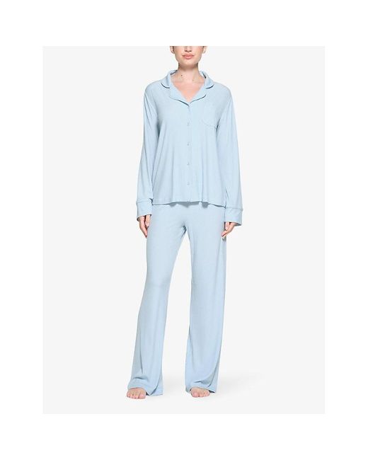 Skims Blue Soft Lounge Relaxed-fit Long-sleeved Stretch-woven Pyjamas