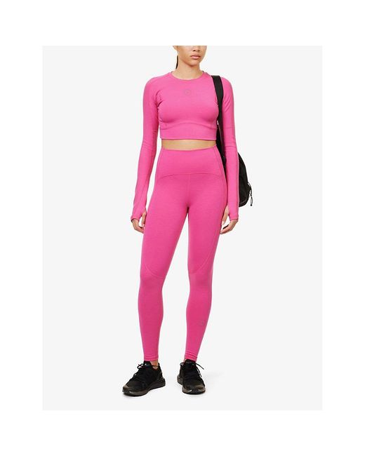 Adidas By Stella McCartney Pink Yoga Brand-print Stretch-woven Blend leggings