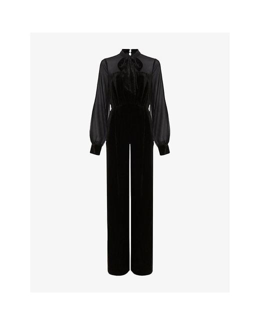 Phase Eight Black Magie Petite Tie-Neck Long-Sleeve Woven Jumpsuit