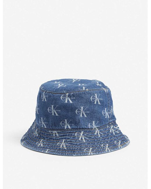 Calvin Klein Monogram-print Cotton Bucket Hat in Blue for Men | Lyst