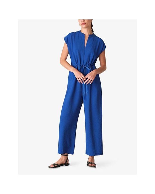 Whistles Blue Drawstring-Waist Wide-Leg Woven Jumpsuit