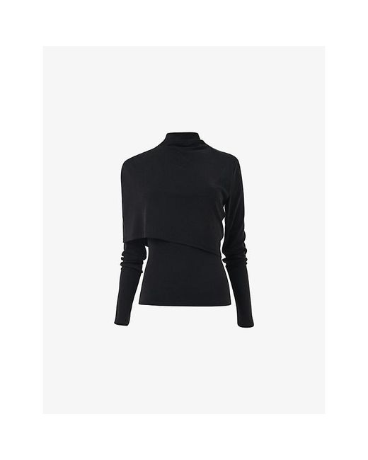 eem Black High-Neck Draped Stretch-Woven Top