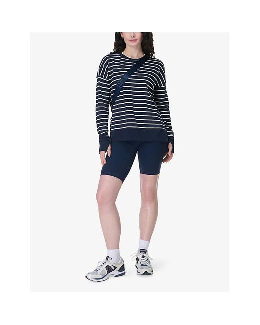 Sweaty Betty Blue After Class Longline Striped Cotton-Blend Jumper
