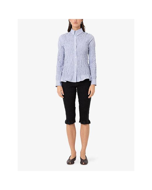 Amy Lynn Blue Olivia Smocked Cotton Shirt