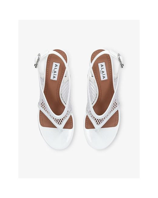 Alaïa White Fishnet 55 Heeled Leather Sandals