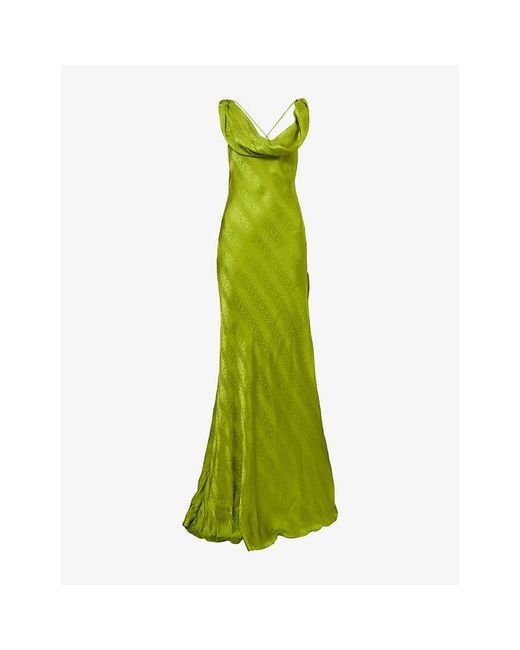Rat & Boa Green Navarra Cowl-Neck Silk Maxi Dress