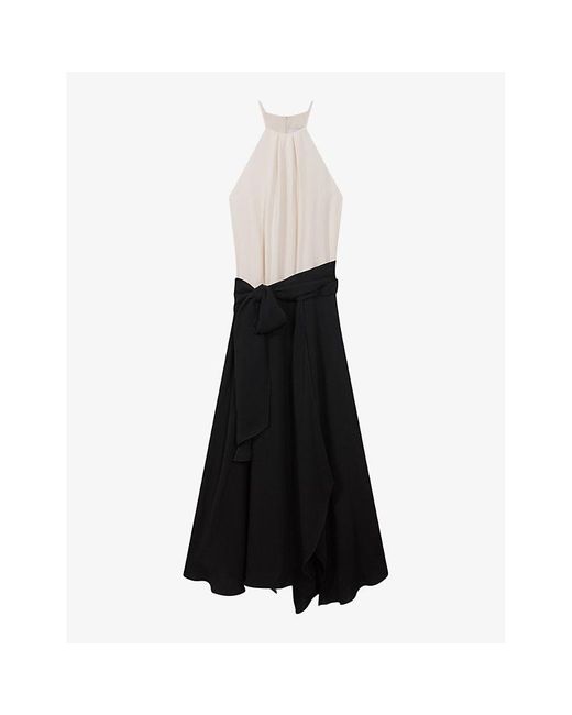 Reiss Black Natalia Asymmetric-hem Woven Midi Dress