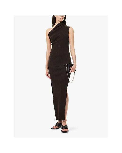 Rick Owens Black Sacriskirt Ribbed Knitted Midi Skirt