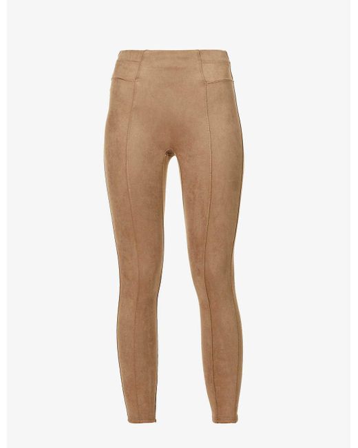 Spanx High-rise Slim-fit Stretch Faux-suede leggings in Camel (Natural