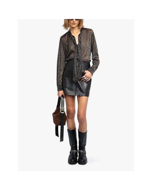 Zadig & Voltaire Black Tulba Metallic Tie-Neck Woven Shirt