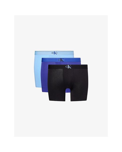 Calvin Klein Blue Archive Logo-Waistband Stretch-Cotton Boxer Briefs for men