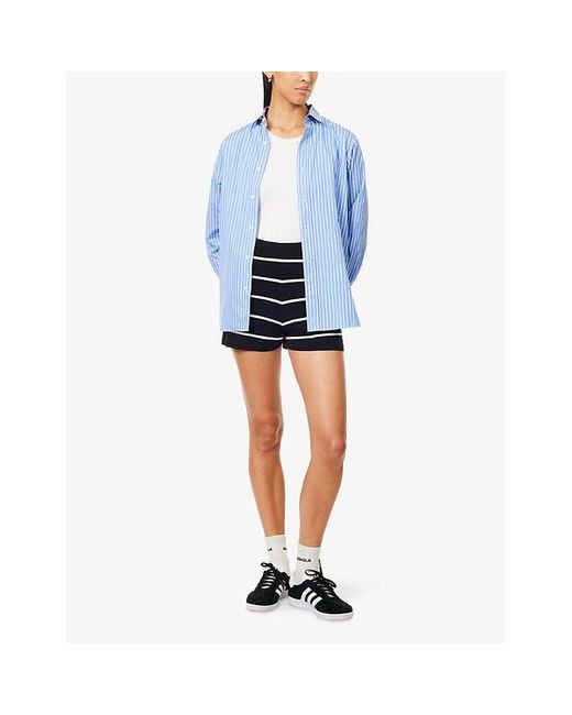 ADANOLA Stripe Crop Knitted Shorts in Blue | Lyst