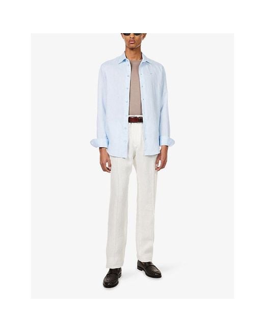 Emporio Armani White Straight-Leg Mid-Rise Linen Trousers for men