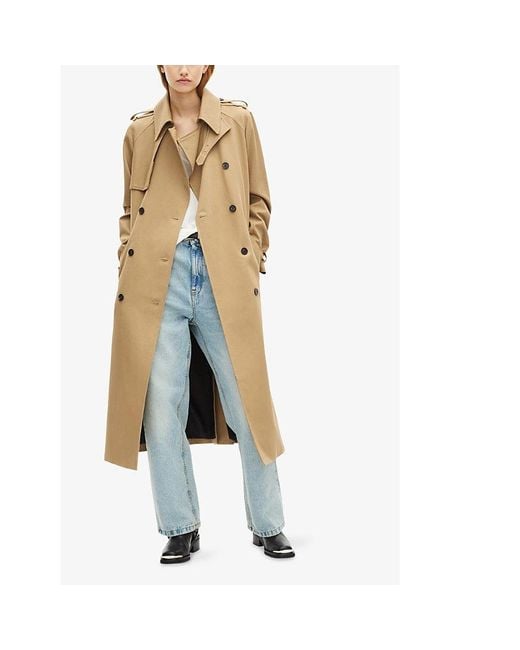 The Kooples Natural Double-Breasted Long Cotton Trench Coat