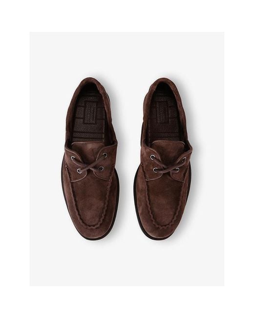 John Lobb Brown Foil Suede Boat Shoes for men