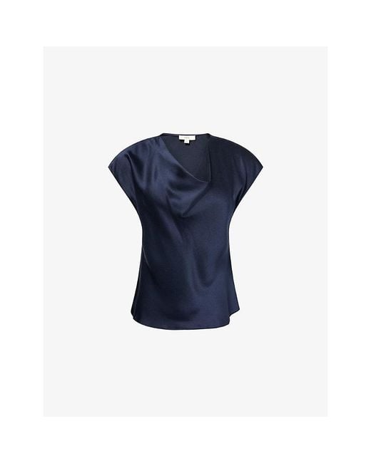 Vince Blue Cowl-Neck Sleeveless Silk Blouse
