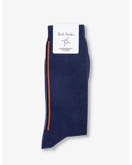 Paul Smith Blue Artist Stripe-pattern Organic-cotton Blend Sock for men