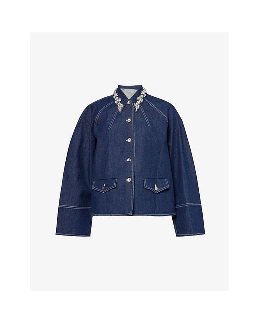 Huishan Zhang Blue Travis Embellished-collar Denim Jacket