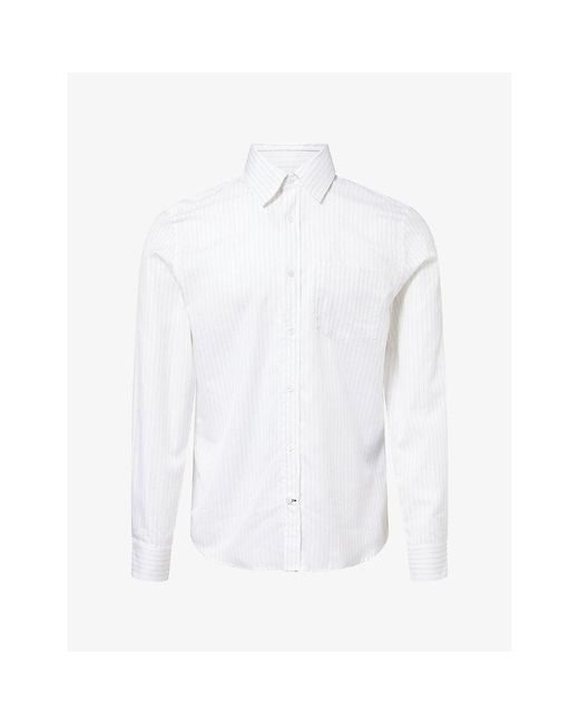 Dunhill White Stripe-Print Pointed-Collar Cotton Shirt for men