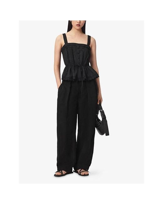 AllSaints Black Gwen Square-Neck Cotton Top