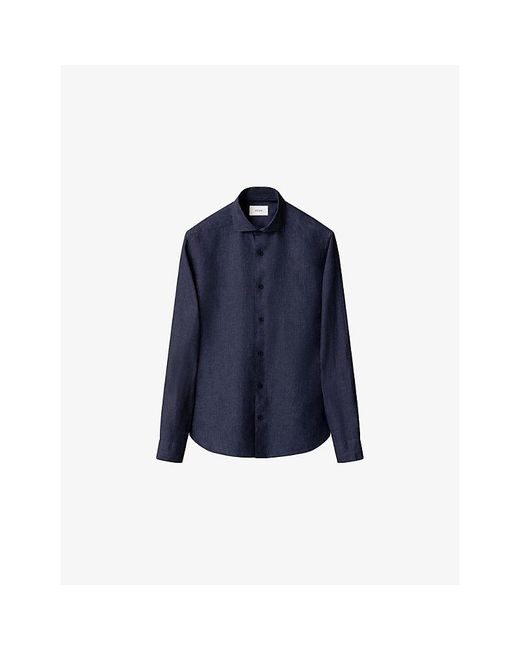 Eton of Sweden Blue Casual-Fit Long-Sleeve Linen Shirt for men
