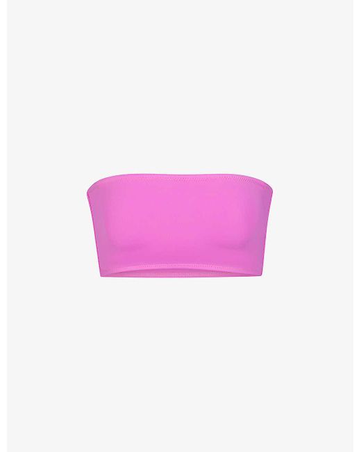 Skims Pink Signature Swim Bandeau Stretch Recycled-nylon Bikini Top