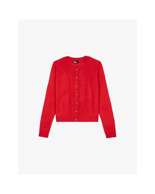 The Kooples Red Round-Neck Button-Down Cashmere Cardigan
