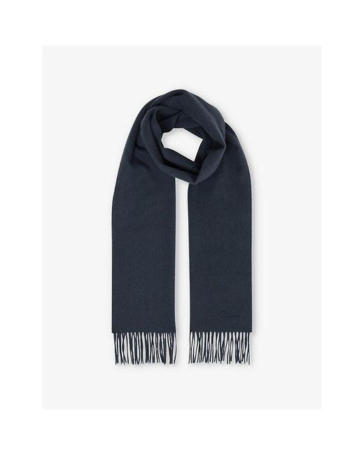 Reiss Blue Picton Fringed-Trim Wool And Cashmere-Blend Scarf for men