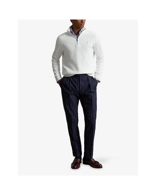 Polo Ralph Lauren White Brand-Embroidered Half-Zip Cotton Sweatshirt for men
