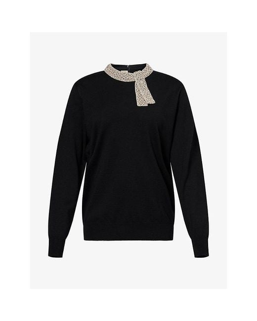 Valentino Black Crystal-Embellished Virgin-Wool Jumper